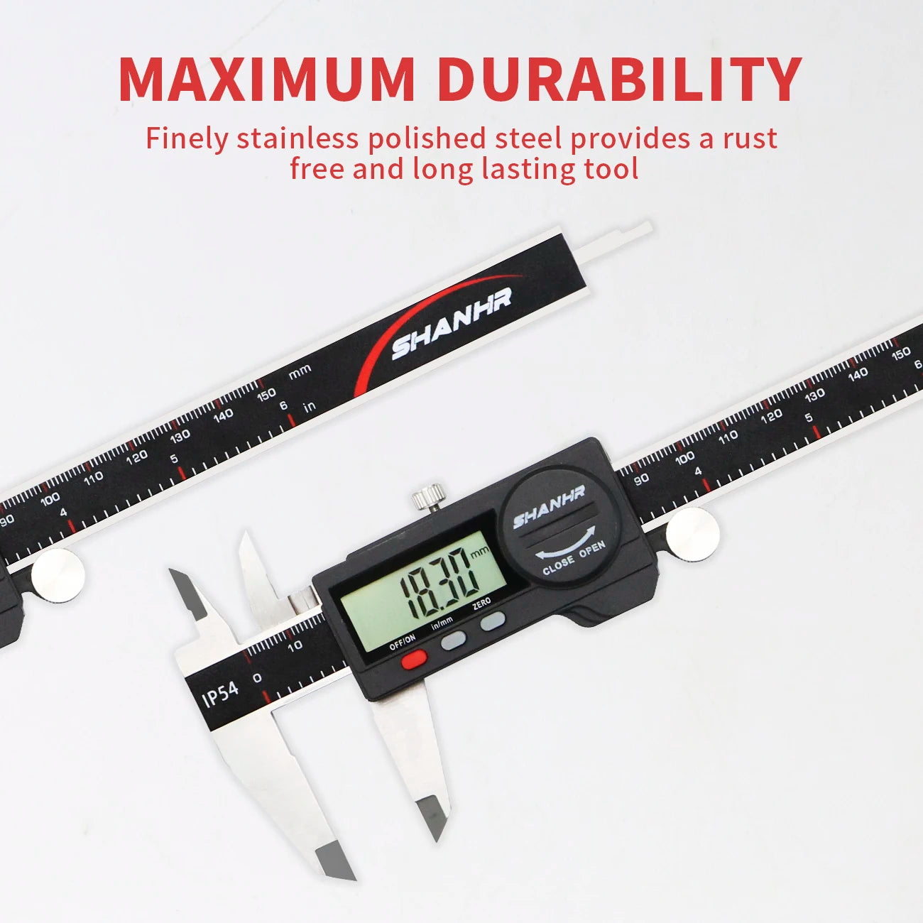 SHANHR 150mm Digital Caliper Measuring Tool with Stainless Steel, Electronic Micrometer Caliper with Large LCD Screen