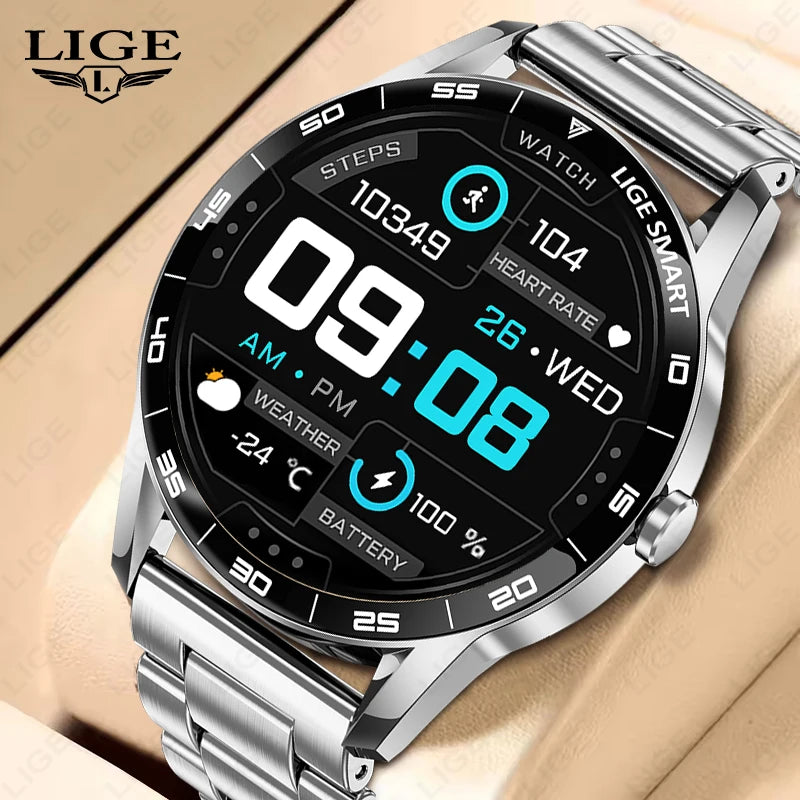 LIGE Smart Watch Men 2026 Full Touch Screen New Heart Rate Monitor IP68 Waterproof Sport Fitness Watch Bluetooth Call Smartwatch