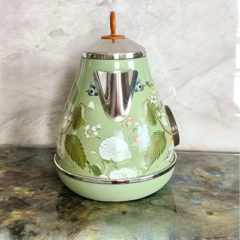 Automatic Power Off Retro Green Paint Decal Electrc Kettle Boiling Water with Thermometer 304stainless Steel 1850w 1.7L