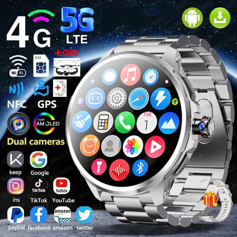 16GB+256GB RAM 4G Smart Watch 1.95 inch AMOLED 2100mah Battery 900W Camera GPS WIFI Google APPS Download Smartwatch Android 9.0