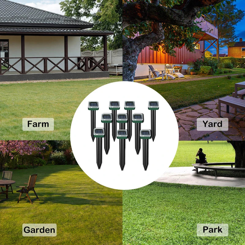 2Pcs Solar Outdoor Mole Groundhog Repellent Stakes Ultrasonic Gopher Repeller Vole Deterrent Waterproof Sonic Repellent Spikes