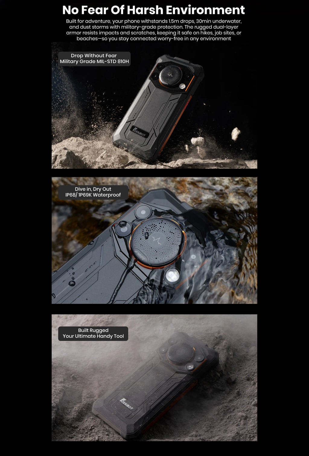Fossibot Android 15 Rugged Smartphone 8GB RAM 128GB ROM 10000mAh 6.745" 50MP 128dB Speaker NFC  [F110 PRO-Phone]