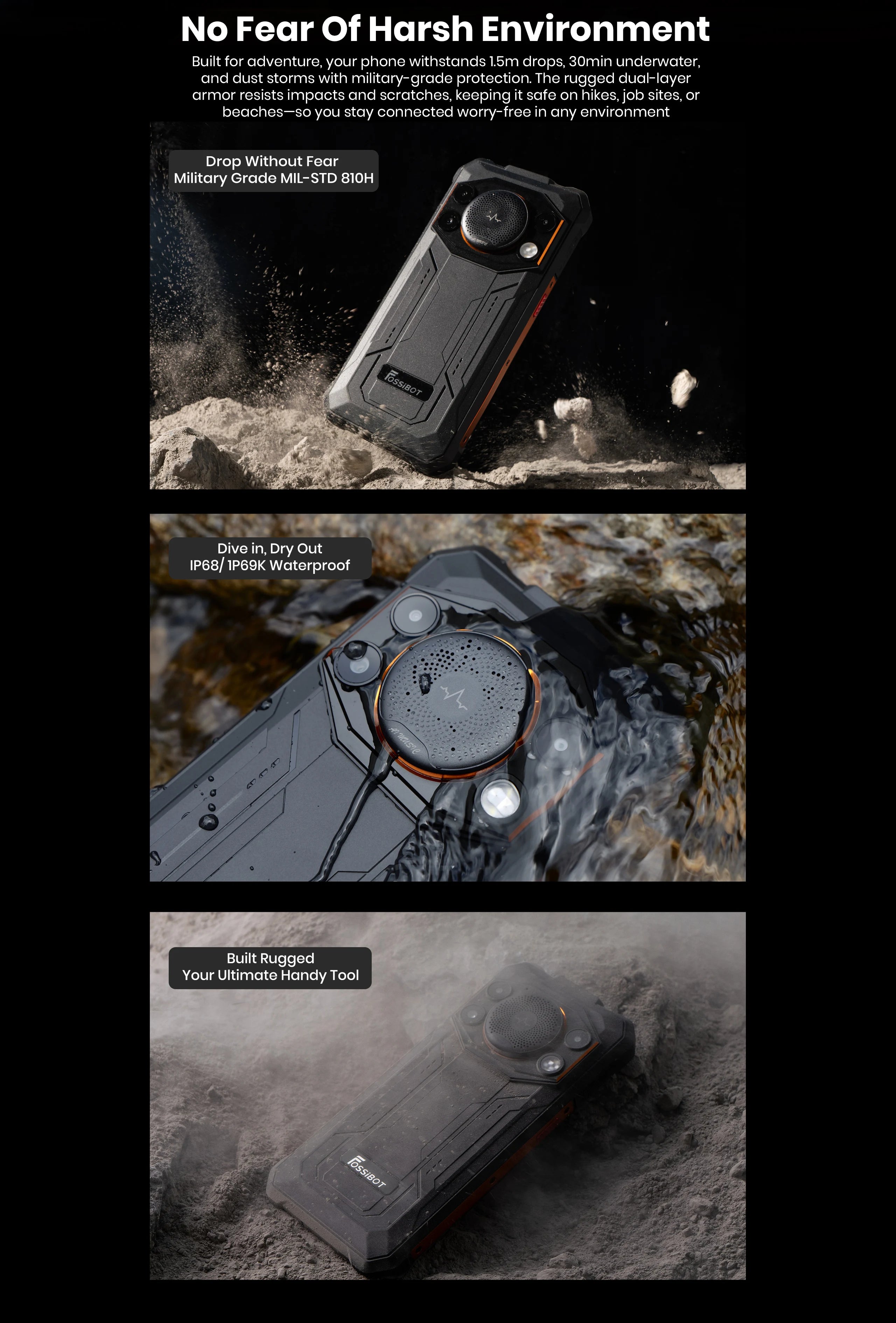 Fossibot Android 15 Rugged Smartphone 8GB RAM 128GB ROM 10000mAh 6.745" 50MP 128dB Speaker NFC  [F110 PRO-Phone]