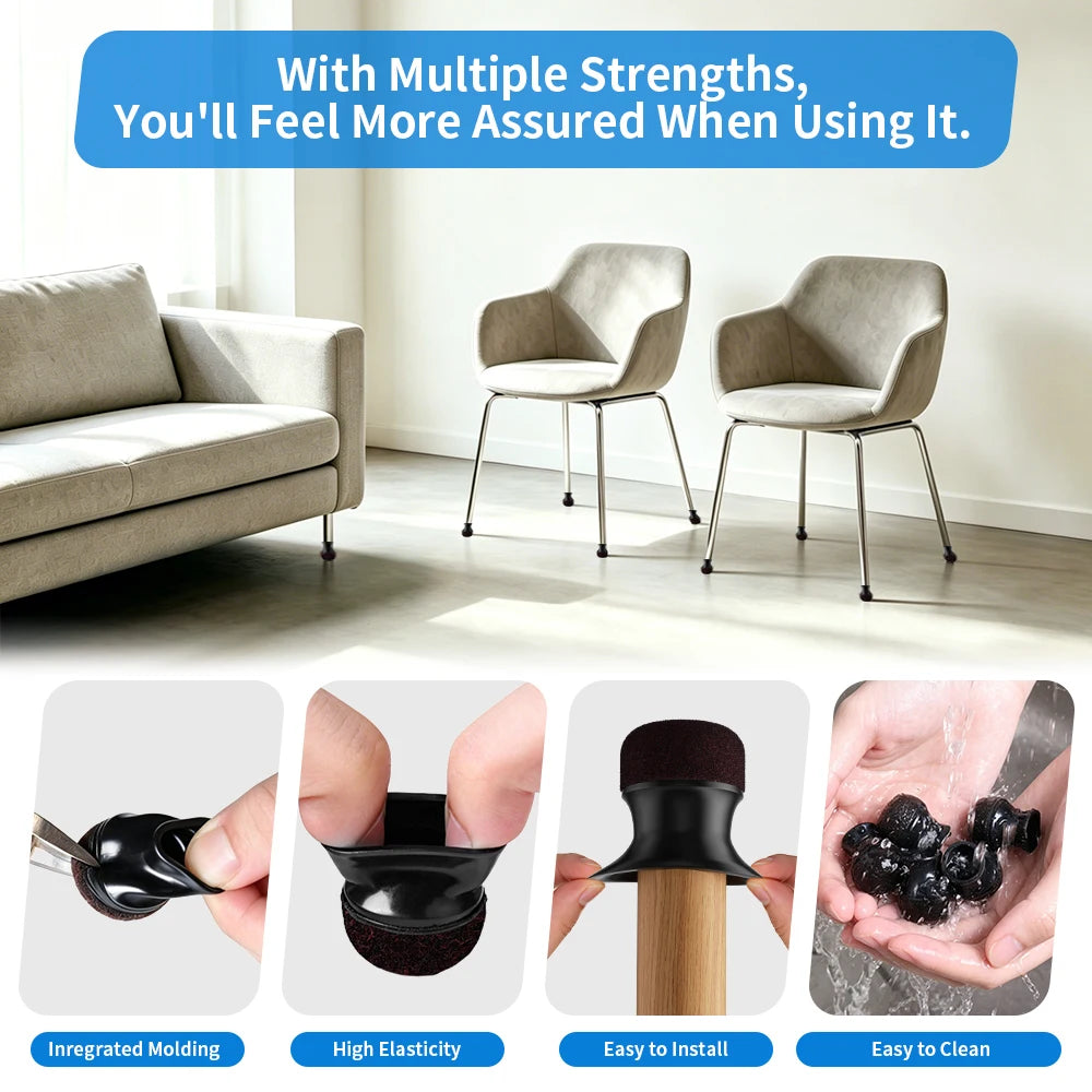 16PCS Chair Leg Protectors Silicone Chair Leg Covers with Thickened W/ Wrapped Felt Bottom Anti-Scratch for Hardwood Floors