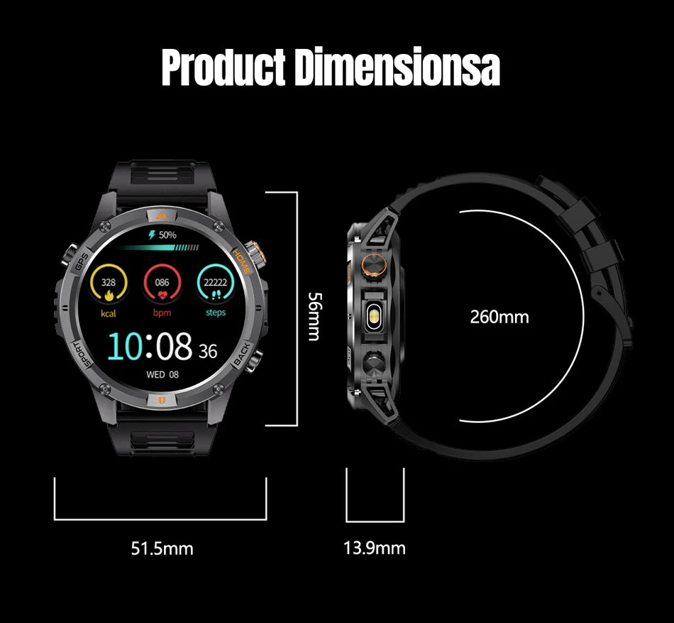 2025 New Professional GPS Sports Smart Watch Outdoor RIDE Run GPS track Swim Watchs Compass 3ATM Sports Bluetooth Call Watch Men