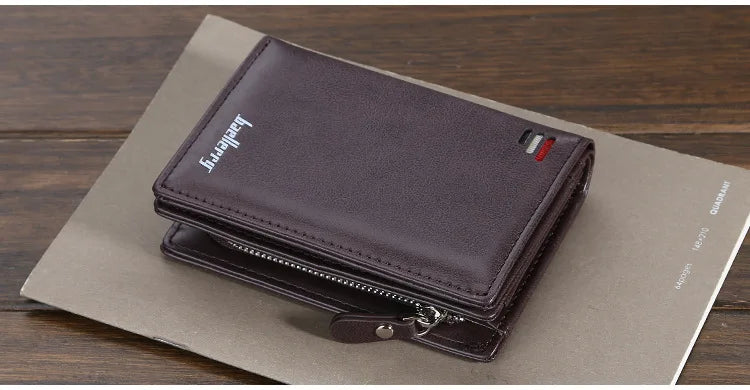 Baellerry Men PU Leather short Wallet With Zipper Coin Pocket Vintage Big Capacity Male Short Money Purse Card Holder