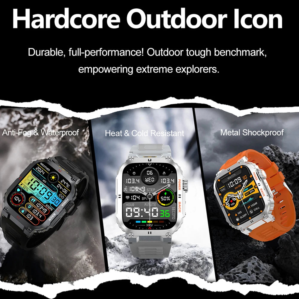 2025 New Outdoor Military Rugged Smart Watch Men's 1.91 Inch AMOLED HD Full Screen Touch LED Light Bluetooth Call Smartwatches
