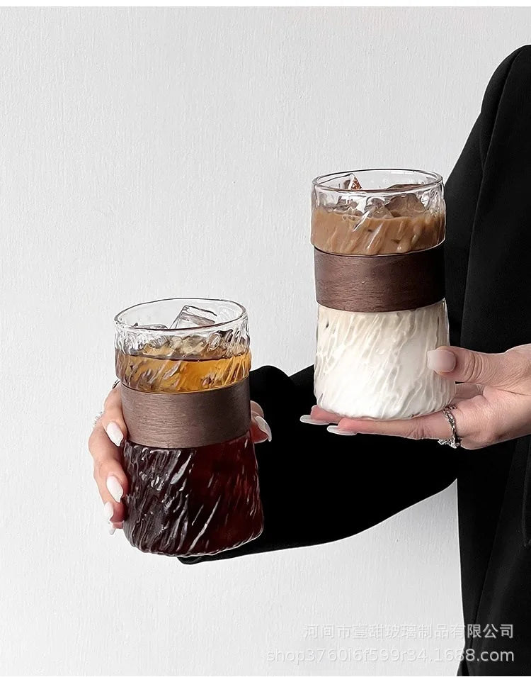 2Pcs heat-resistant glass hanging ear coffee cup transparent with cup cover ice American cup retro high value high borosilicate