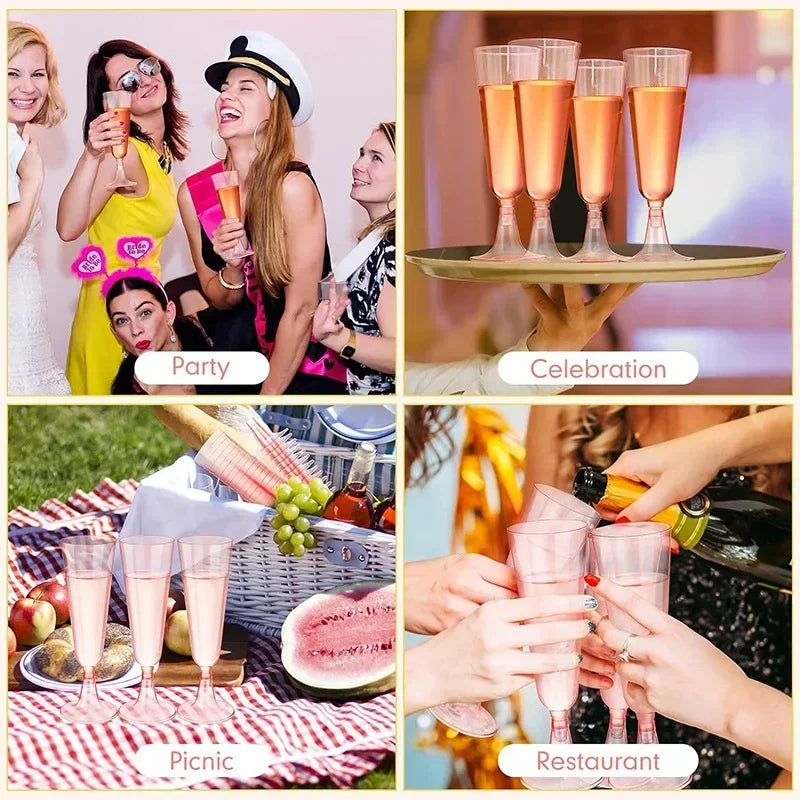 JUSTINLAU 25/50/100pcs Disposable Cups Clear Plastic Champagne Flutes Bar Cups Toasting Glasses for Weddings Party Cocktail Cups