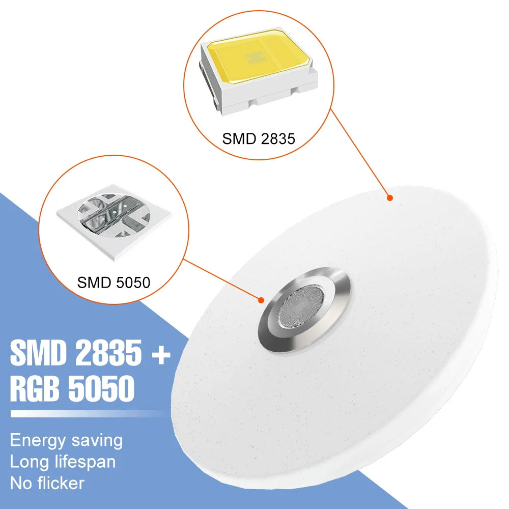 100W RGB LED Smart Ceiling Light AC100-240V Bluetooth Connection APP Remote Control Dimmable Chandelier With Speakers Music Lamp
