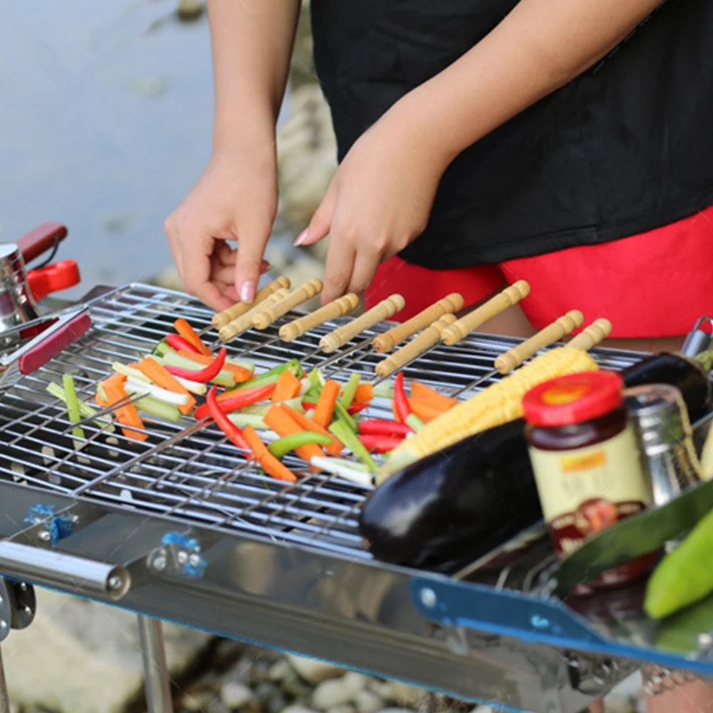 10Pcs Barbecue Skewer Reusable 8 Inch Shish Kebob Sticks with Wooden Handle for Shish Kebab Chicken Shrimp and Vegetables