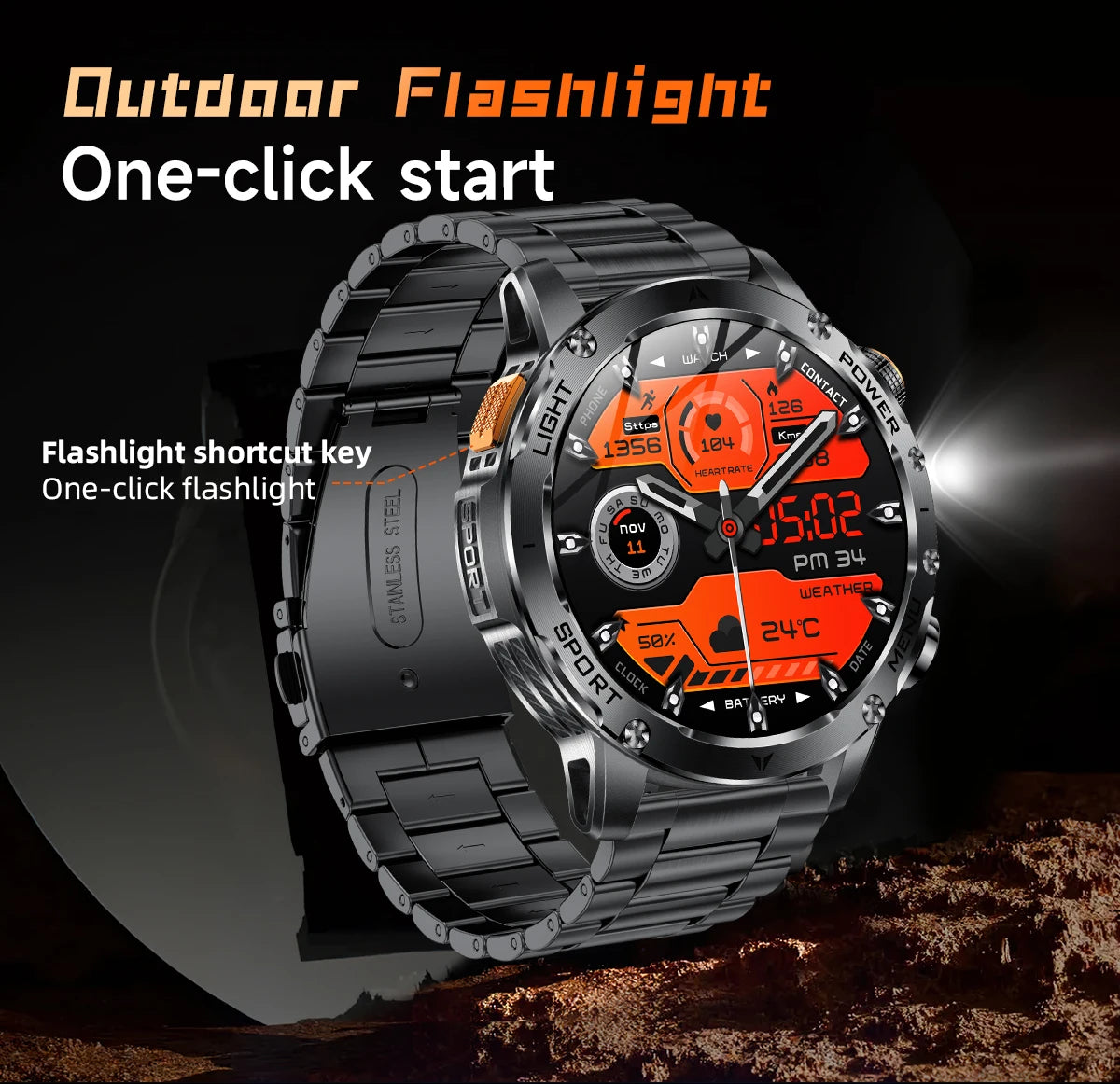 LIGE New GPS Outdoor Sports Smart Watch Men AMOLED Screen LED Flashlight Heart rate Waterproof Bluetooth Call 1000mAh Smartwatch