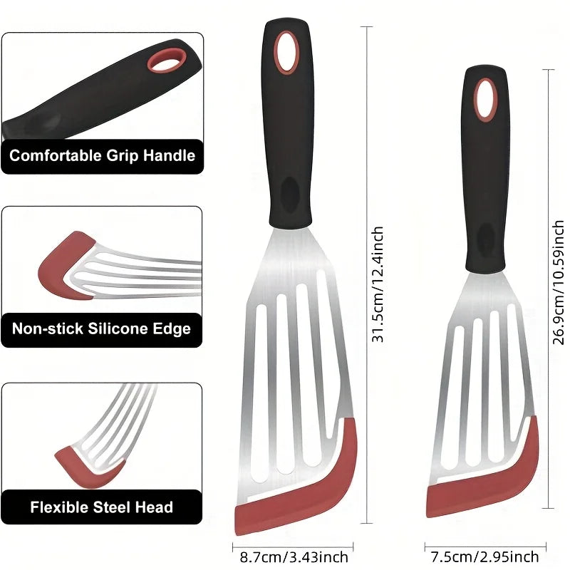 Stainless steel silicone spatula, high temperature resistant frying fish cooking spatula flipper kitchen household steak spatula