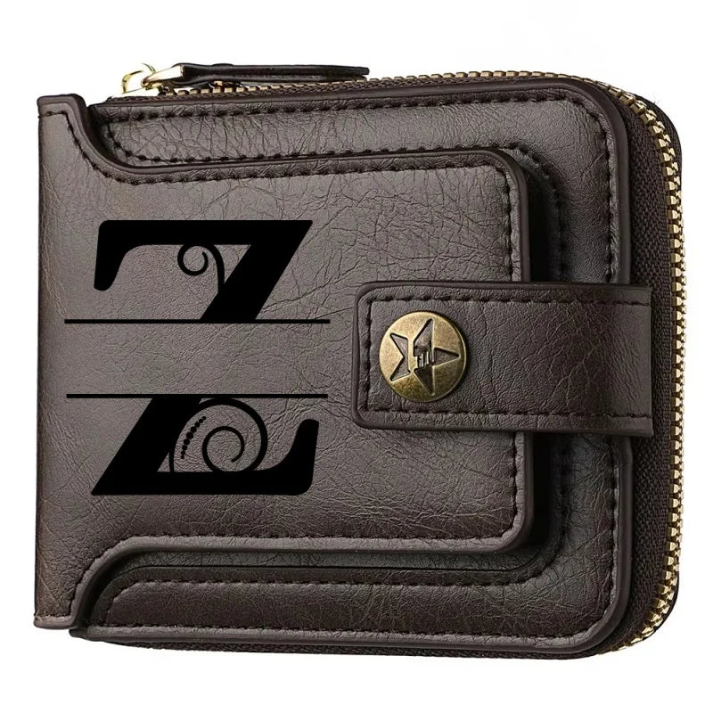Men's Custom Wallet - Personalized Artificial Leather Men's Engraved Name and Letter Wallet, Father's Day Dad Gift, Brown