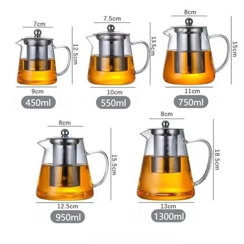 Heat-Resistant Borosilicate Glass Teapot with Removable Stainless Steel Infuser – Clear Tea Kettle for Kung Fu Tea Brewing Set
