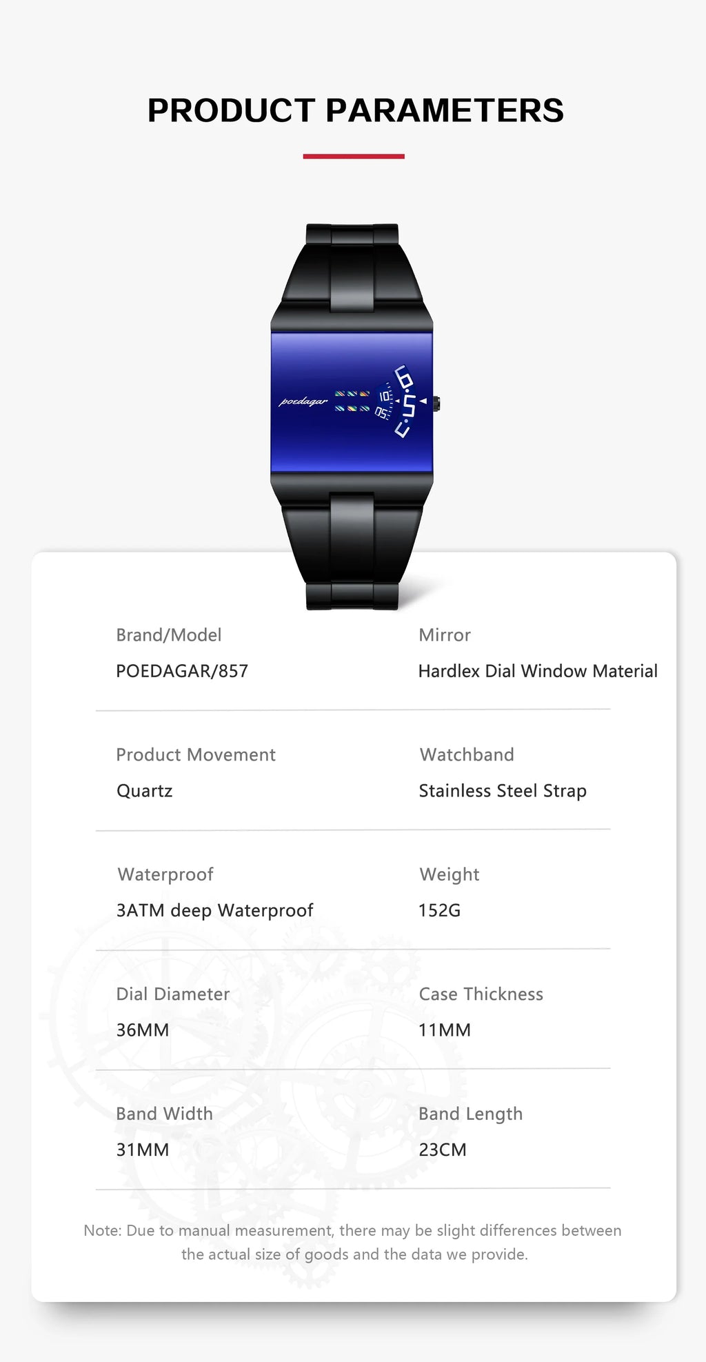 POEDAGAR Top Rectangle Original Men Watch Waterproof Fashion Man Wristwatch Stainless Steel Quartz Sport Men's Watches+Box Reloj