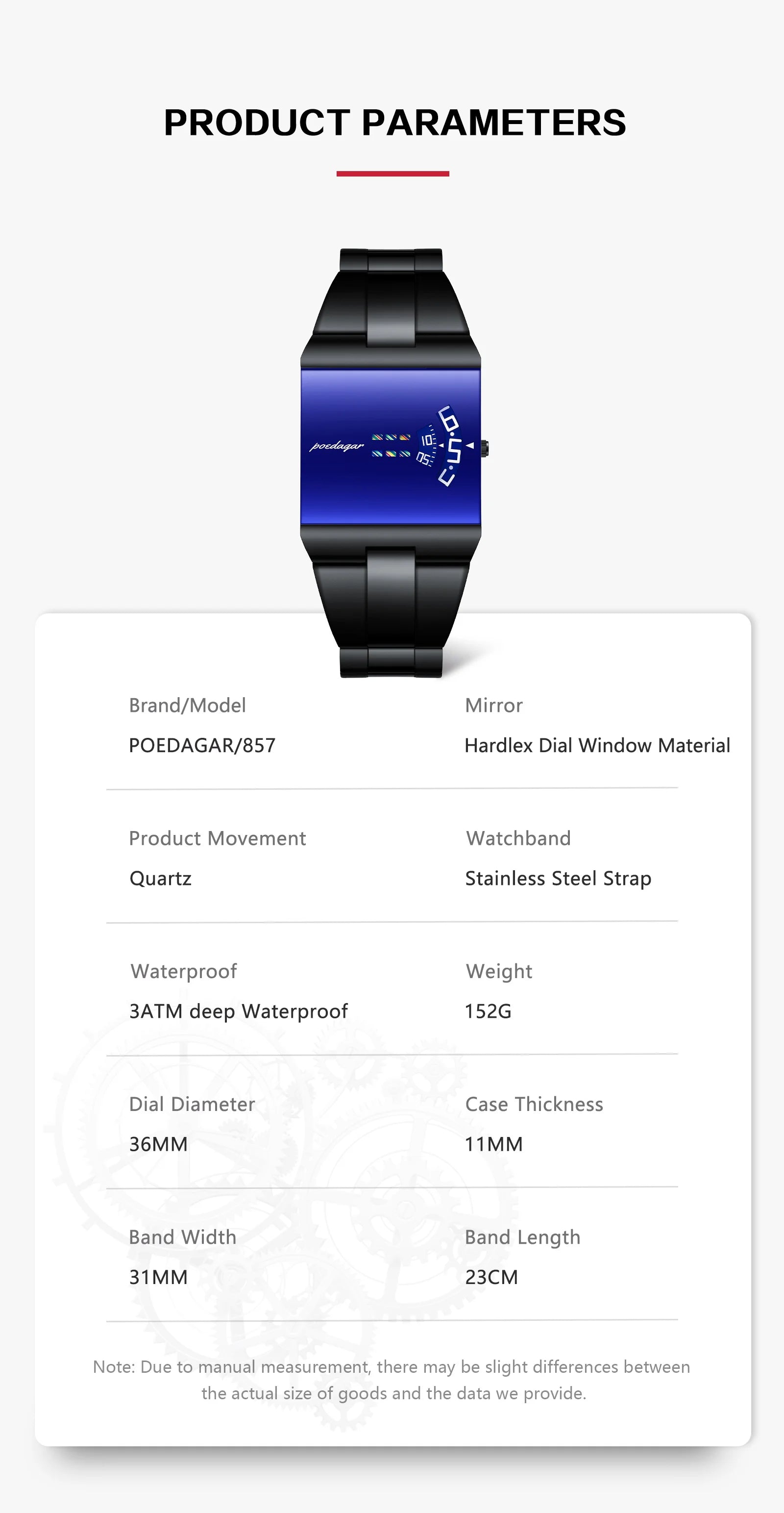POEDAGAR Top Rectangle Original Men Watch Waterproof Fashion Man Wristwatch Stainless Steel Quartz Sport Men's Watches+Box Reloj