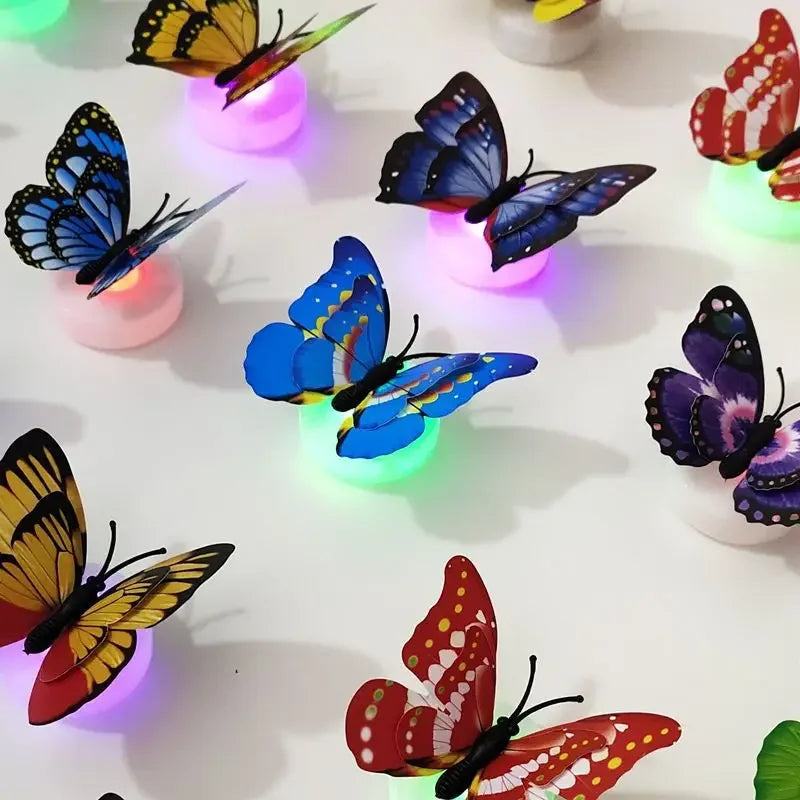 5PCS Hot Butterfly Night Light Creative Funny Colorful Glowing Butterfly Light Stickable Diy LED House Decorative Wall Lights