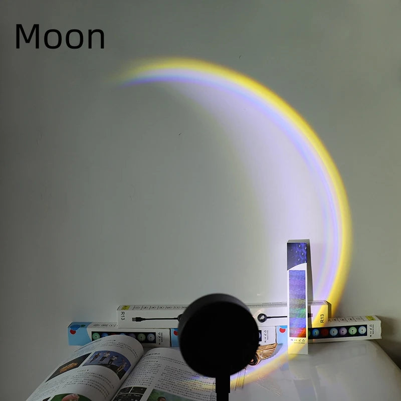Kerokuru USB Sunset Light Lamp Self Photography Light LED Rainbow Neon Night Light Projector Photography Wall Atmosphere Light