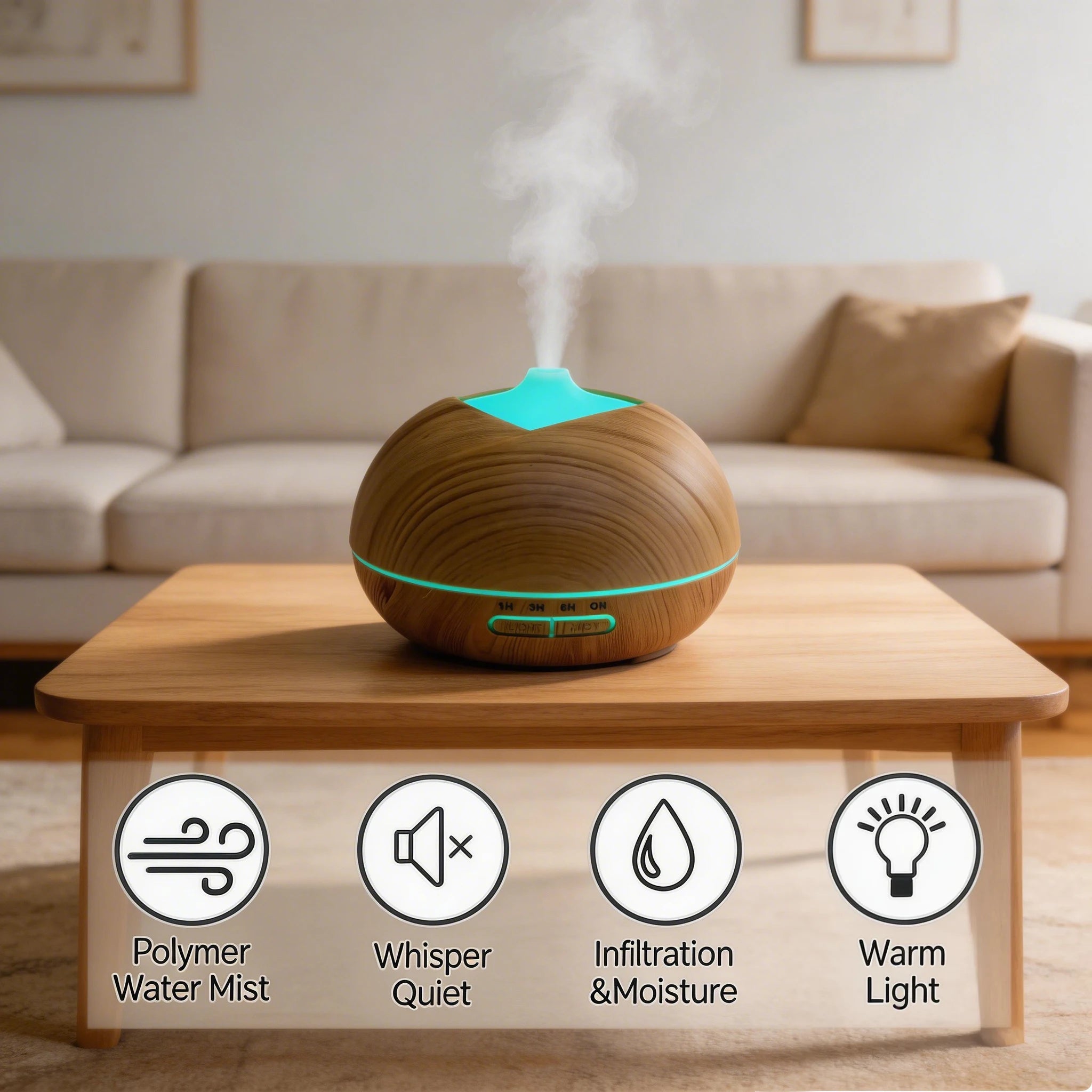 Wood Grain Aromatherapy Diffuser, Ultrasonic Essential Oil Humidifier with 7 Color LED Light Remote Control Cool Mist Air Purifi