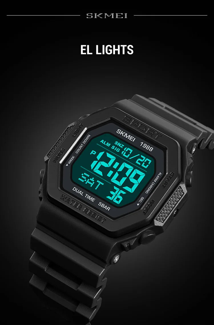 SKMEI 1988 Chrono Men Watch Luxury Brand Sport Watch Electronic Digital Male Wrist Clock Man 50M Waterproof Men's Watches 1988