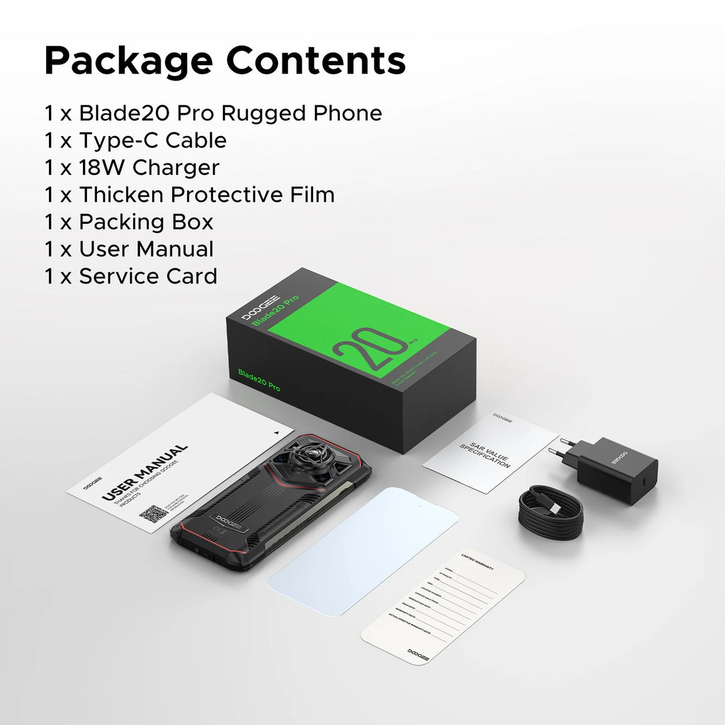 DOOGEE Blade20 Pro Rugged Phone 6.6'' Screen Gemini AI 125dB Speaker 11800mAh Battery 24GB(6+18) 256GB Android 15 NFC Smartphone