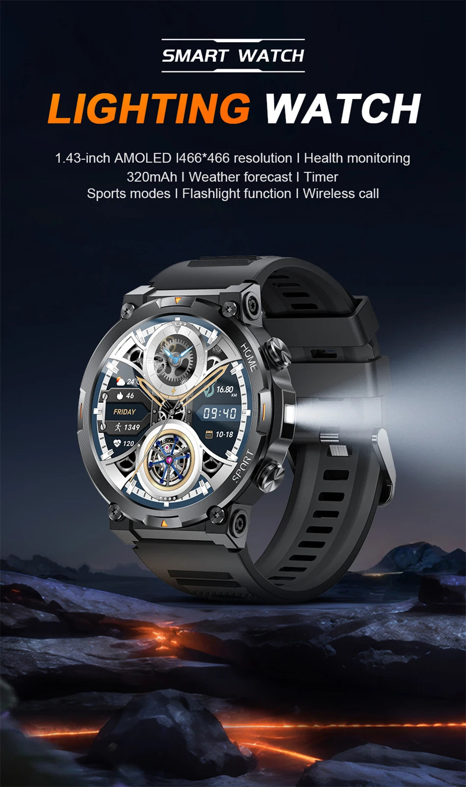 LIGE Smart Watch Men 1.43inch 466*466 AMOLED HD Screen Health Smartwatch Heart Rate Bluetooth Call Watches Sport Fitness Tracker