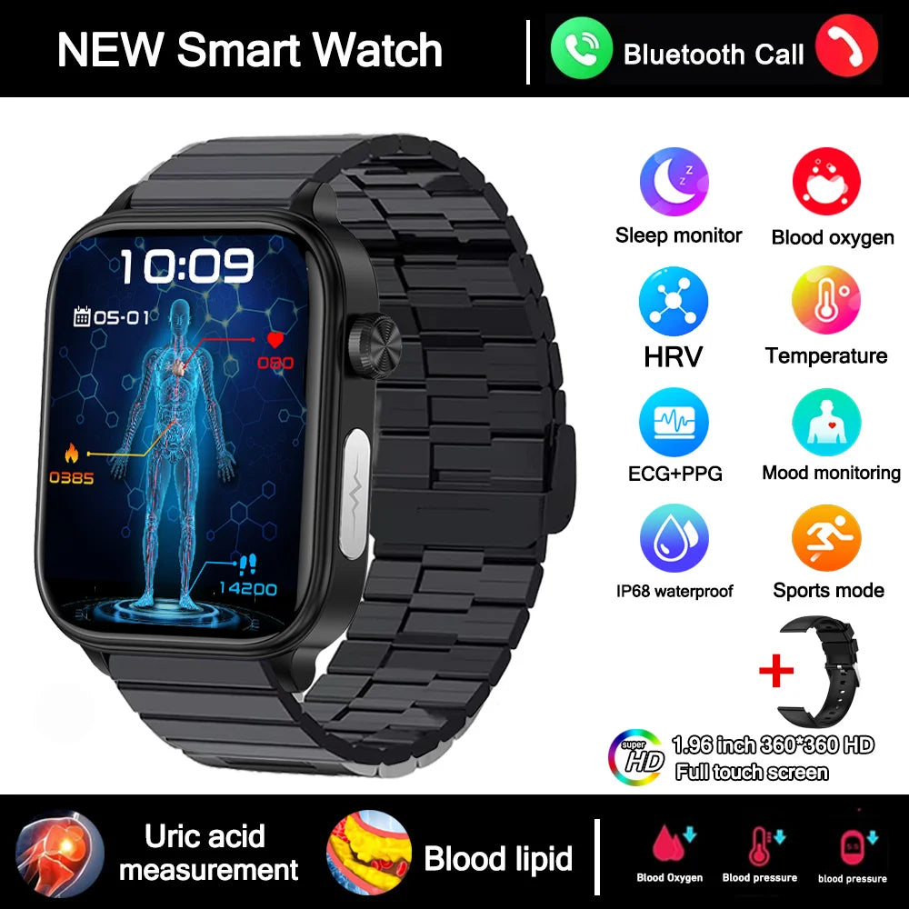 2026 New ECG+PPG Health Smartwatch Men Blood Fat Uric Acid Heart Rate Blood Pressure Bluetooth Call Waterproof Smart Watch Women
