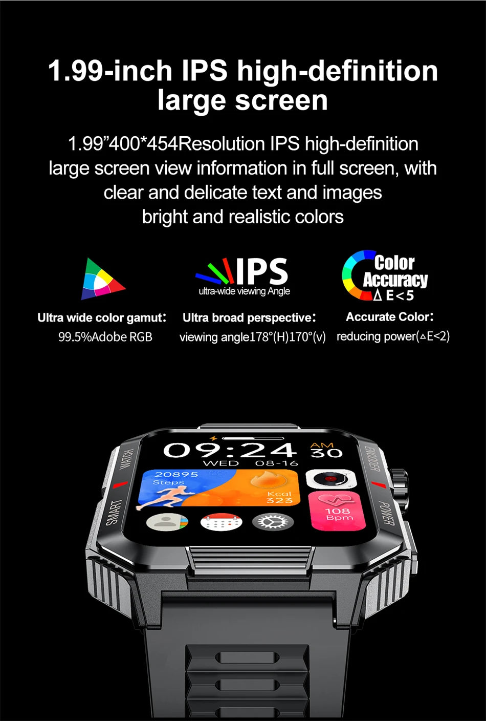 ChiBear NFC GPS Bluetooth Call Smart Watch 1.99'' HD Screen 120+ Sports Fitness Watch Outdoor Weather IP68 Waterproof Smartwatch