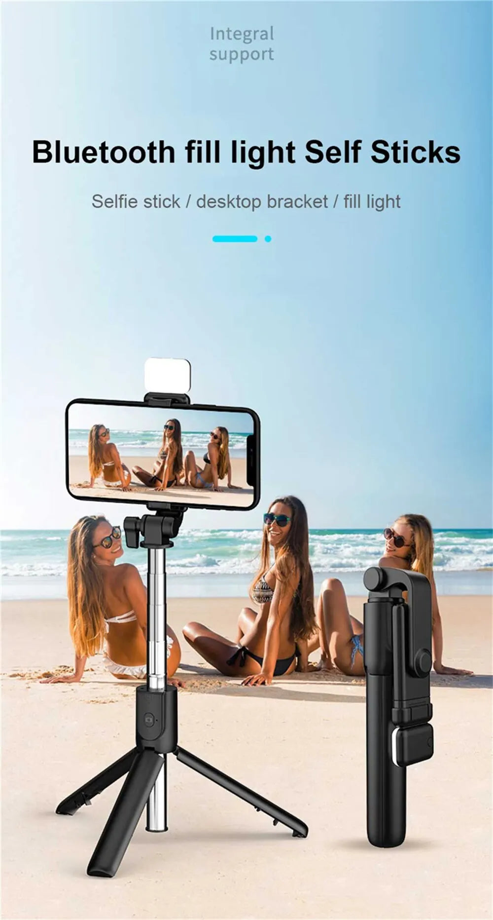 Phone Selfie Stick Tripod Bluetooth Remote Wireless Selfi Stick Phone Holder With Beauty LED Fill Light For Phone Live Streaming