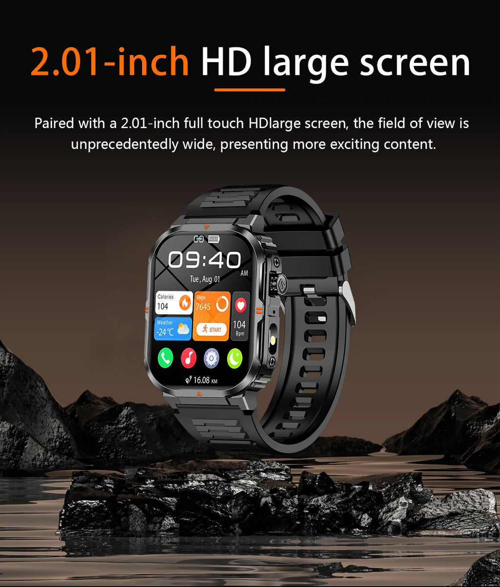 LIGE Military Smart Watch Men IP68 Waterproof Outdoor Sport Tracker LED Flashlight Bluetooth Call Man Smartwatch For Android iOS