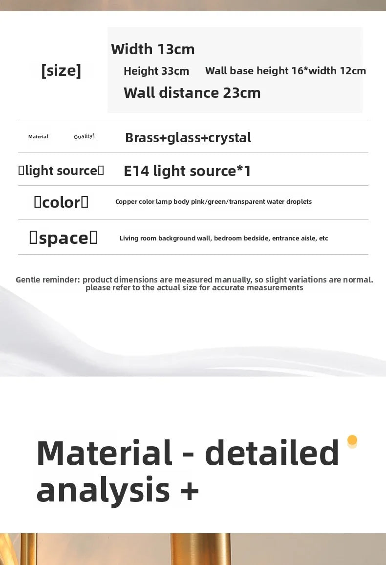 Crystal Wall Lamp - LED American Retro Bedroom Staircase Living Room And Background Wall Light Charging Function Without Wiring