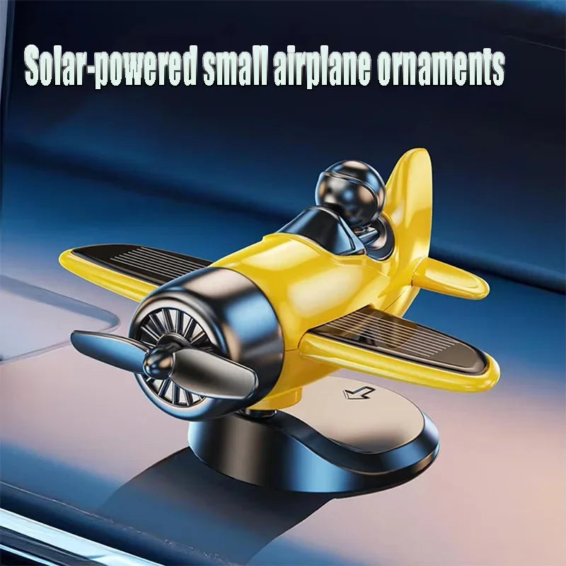 Car Solar Powered Rotating Airplane Decor Dashboard Windmill Spinner Creative Center Console Ornament Vehicle Accessories