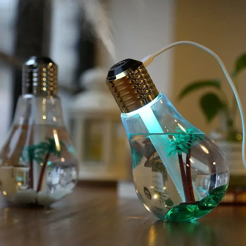 Creative USB Electric Bulb Humidifier Mini Colorful Night Light Micro Landscape Desktop Decoration Diffuser for Bedroom Home