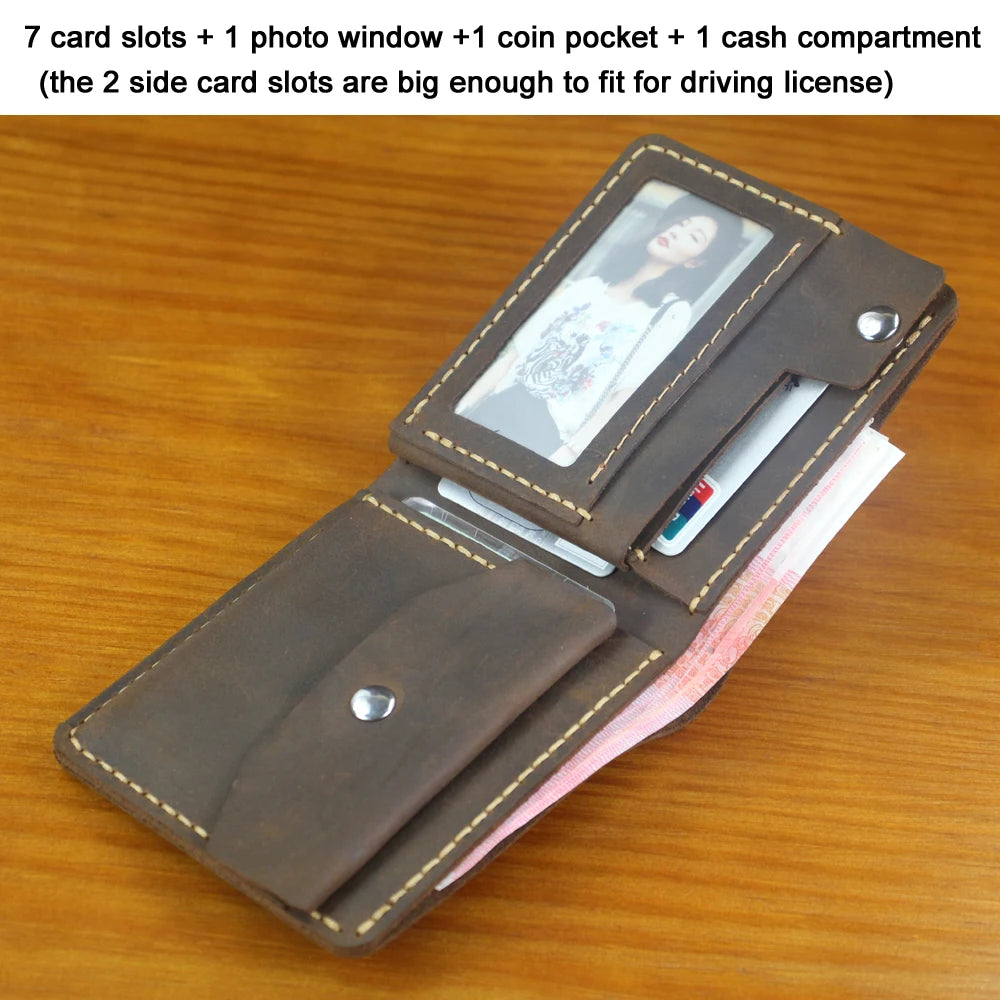 Luxury Handmade 100% Genuine Leather Men Wallet Purse Short Money Clip with Coin Pocket Male Money Bag Multi-Card Wallet Vintage