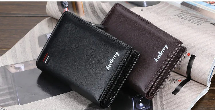 Baellerry Men PU Leather short Wallet With Zipper Coin Pocket Vintage Big Capacity Male Short Money Purse Card Holder