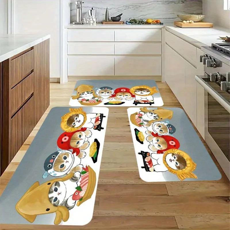 Cat Chef Kitchen Mat - Non-Slip Thick Polyester Rug for Kitchen Living Room Porch Balcony, Cute Home Decor Floor Pad