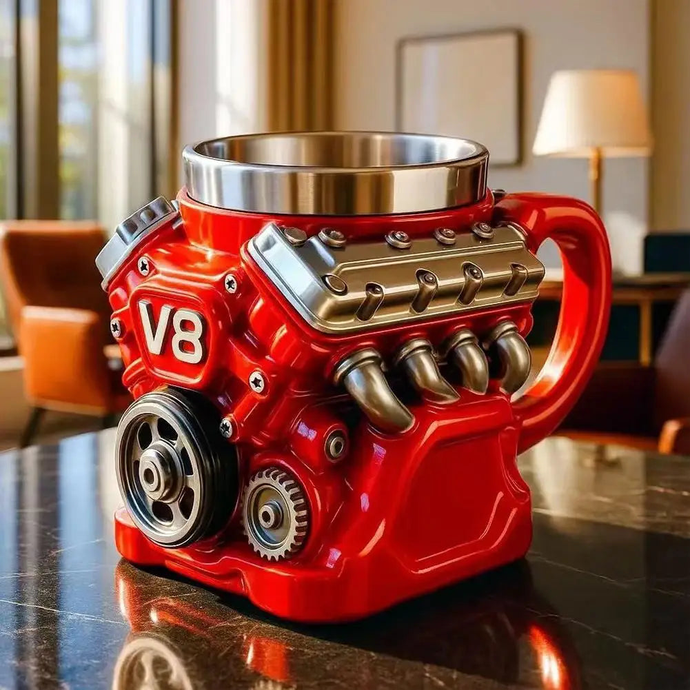 Mechanical V8 V6 Engine Resin Coffee Mug Personalized Inner Liner Simple Design Kitchen Bar Home Gift Idea