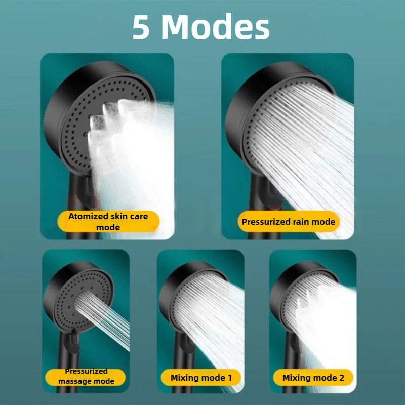 5 Modes Pressure Boost Shower Head Multifunction Adjustable Large Water Shower Nozzle Massage Bathroom Accessory