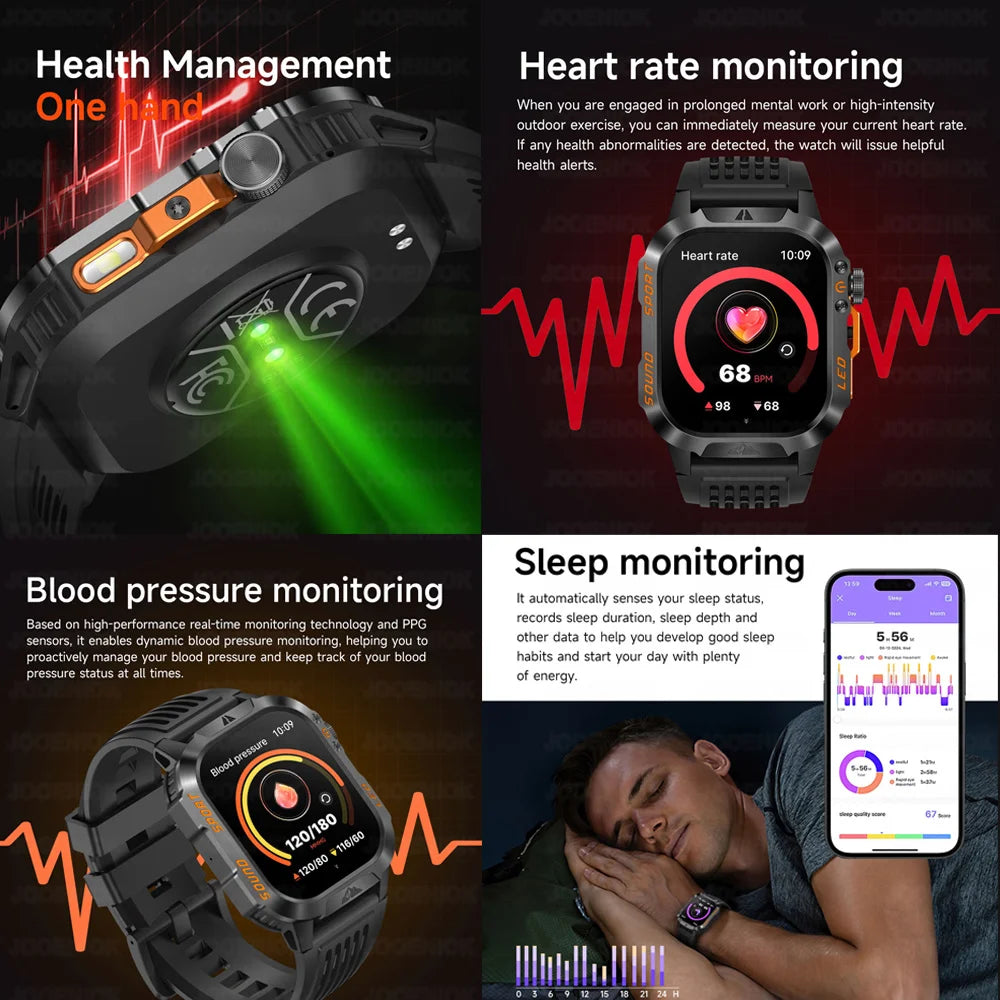2026 New Outdoor Military Smart Watch 1200mAh Battery GPS HD Call Health Monitoring 2.01-inch Waterproof Sports Smartwatch Men