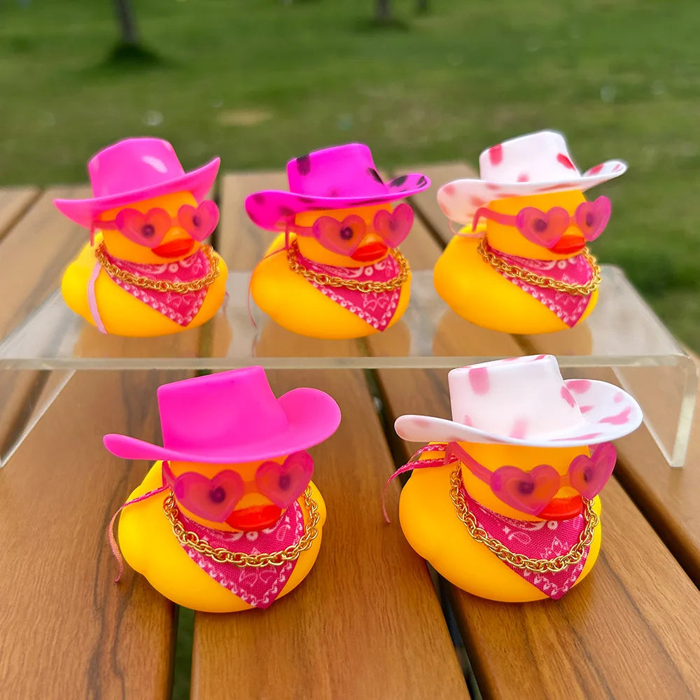 Car Decoration Rubber Cowboy Duck Car Dashboard Decorations Pink Cowboy Hat Rubber Ducks, Duck for Car Ornament Accessories