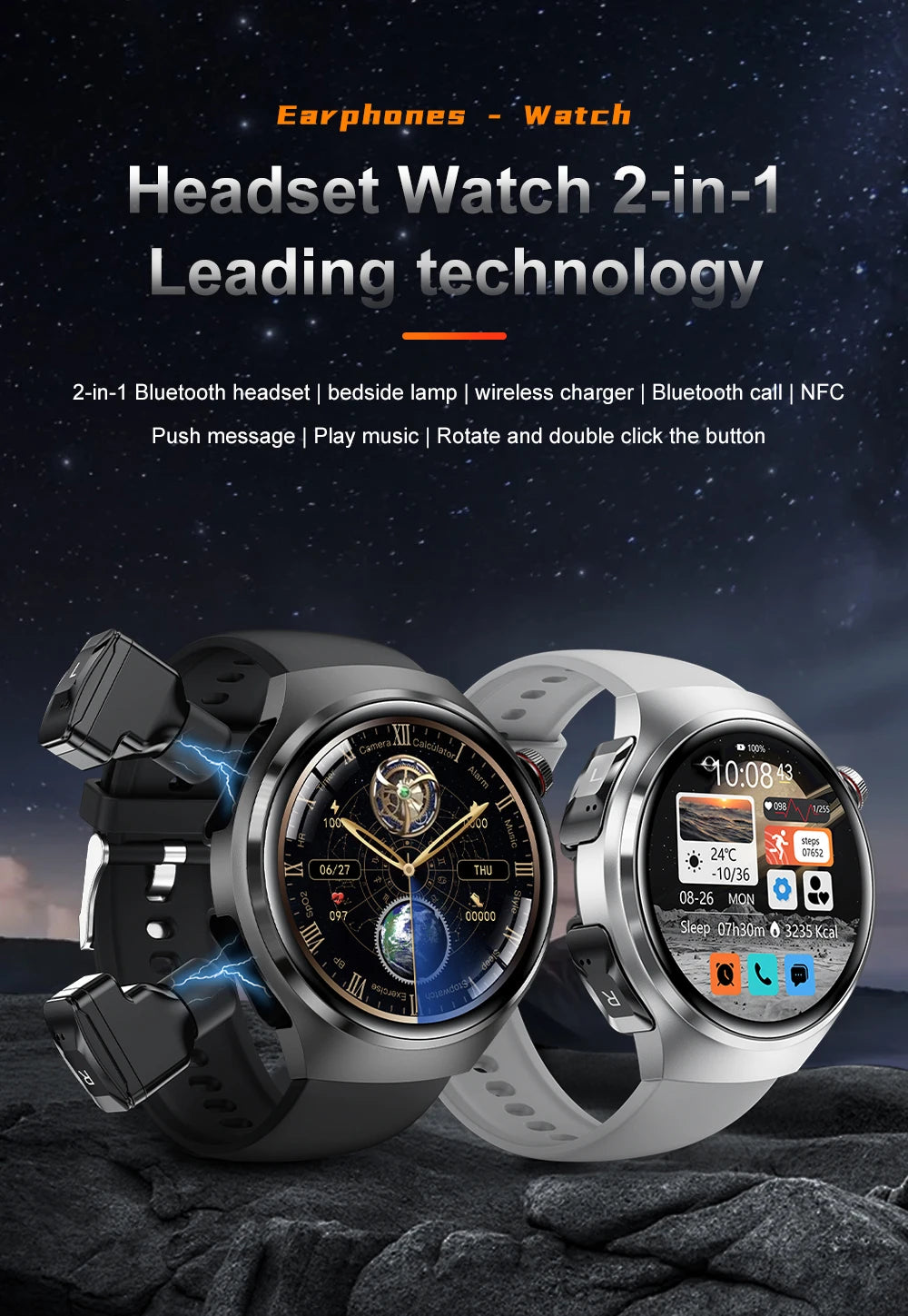 GEJIAN 2025 New TWS 2-in-1 Bluetooth Earphones Smart Watch Heart Rate Monitoring NFC BT call GPS Sports Trajectory Smartwatches