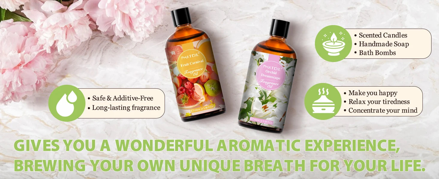 PHATOIL 1PCS 100ml Fragrance Oil For Diffuser Aromatherapy Fruit Carnival Coconut & Vanilla Almond Vanilla Strawberry Aroma Oils