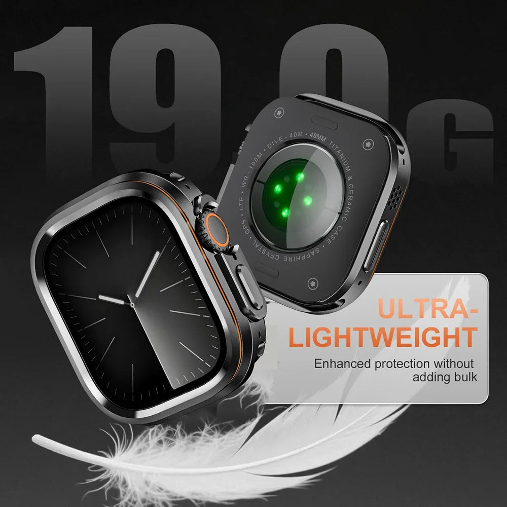 Halo Style Case for Apple Watch Ultra 2 3 49mm Metal Alloy Cover Hard Bumper for IWatch Ultra Full Protector Natural Black Color