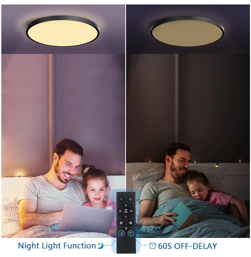 0.9 Inch Ultra-thin Smart LED Ceiling Light Pendant 24W 28W 38W 48W AC85V-265V Indoor Home Decorative Fixtures Remote Control