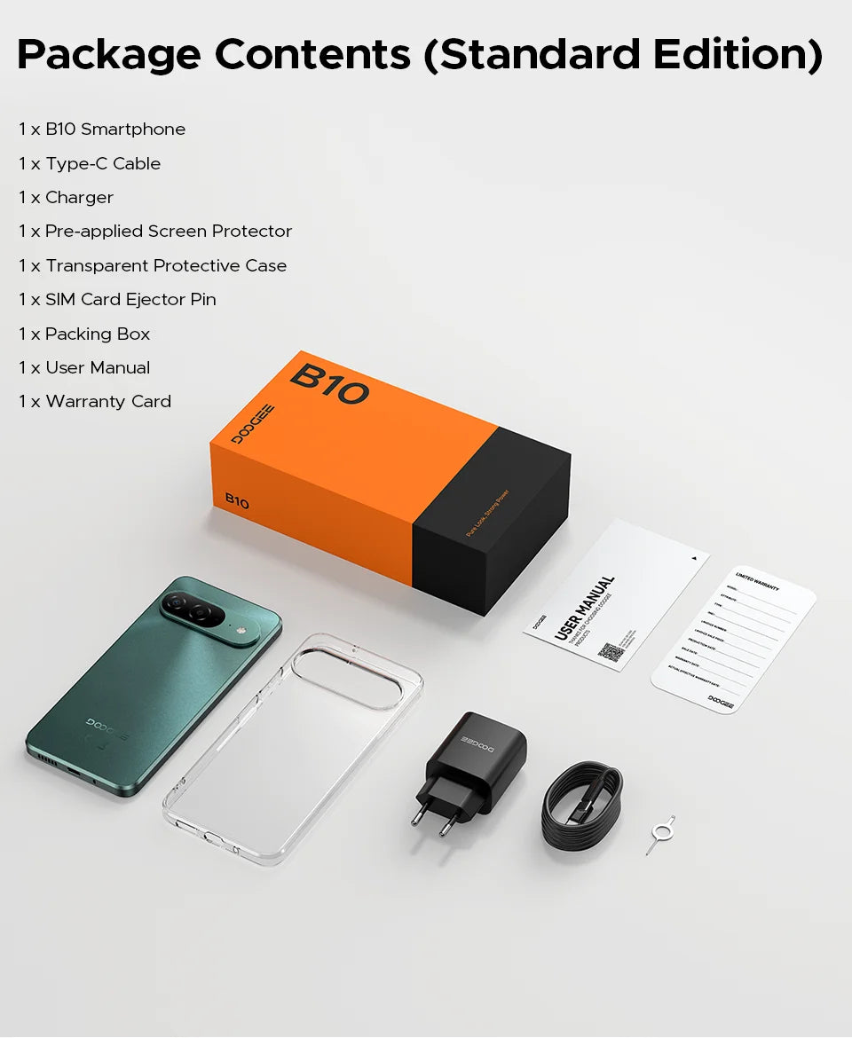 Global Version DOOGEE B10 Smartphone Android 16 7600mAh Battery 6GB 256GB 6.6'' Display 64MP AI Camera IP68 / IP69K Mobile Phone