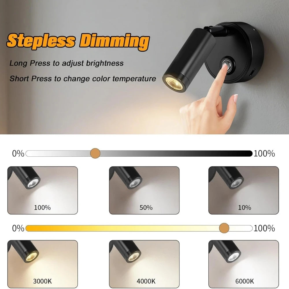 Tokili 12/24V Dimmable LED Spotlight w/ Touch Dimmer & Dual USB Ports, Reading Light for RV, Truck, Marine, Trailer, Off-Road