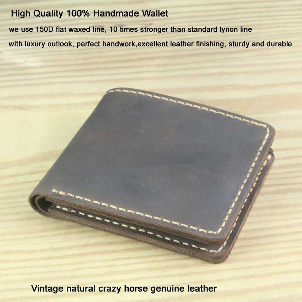 Luxury Handmade Genuine Leather Men Wallet Bifold Purse Male Wallets Short Money Clip Vintage Leather Money Bag with zip pocket