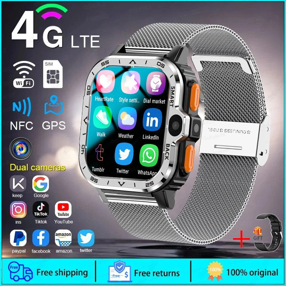 4G/5G SIM Card Wifi Smart Watch 64GB Large Memory APP Download 200W+800W HD Dual Camera Video Call Global Version Smartwatch Men