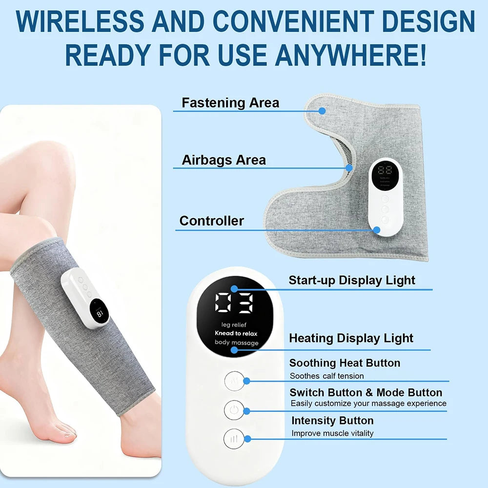 1/2Pcs Electric Leg Massager Wireless Rechargeable Air Compression Calf Massage Relax Leg 3 Modes 360° Air Pressure Leg Massage